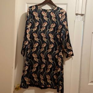 Orange and Pink Sheath Dress with Long Sleeves Crew Neck